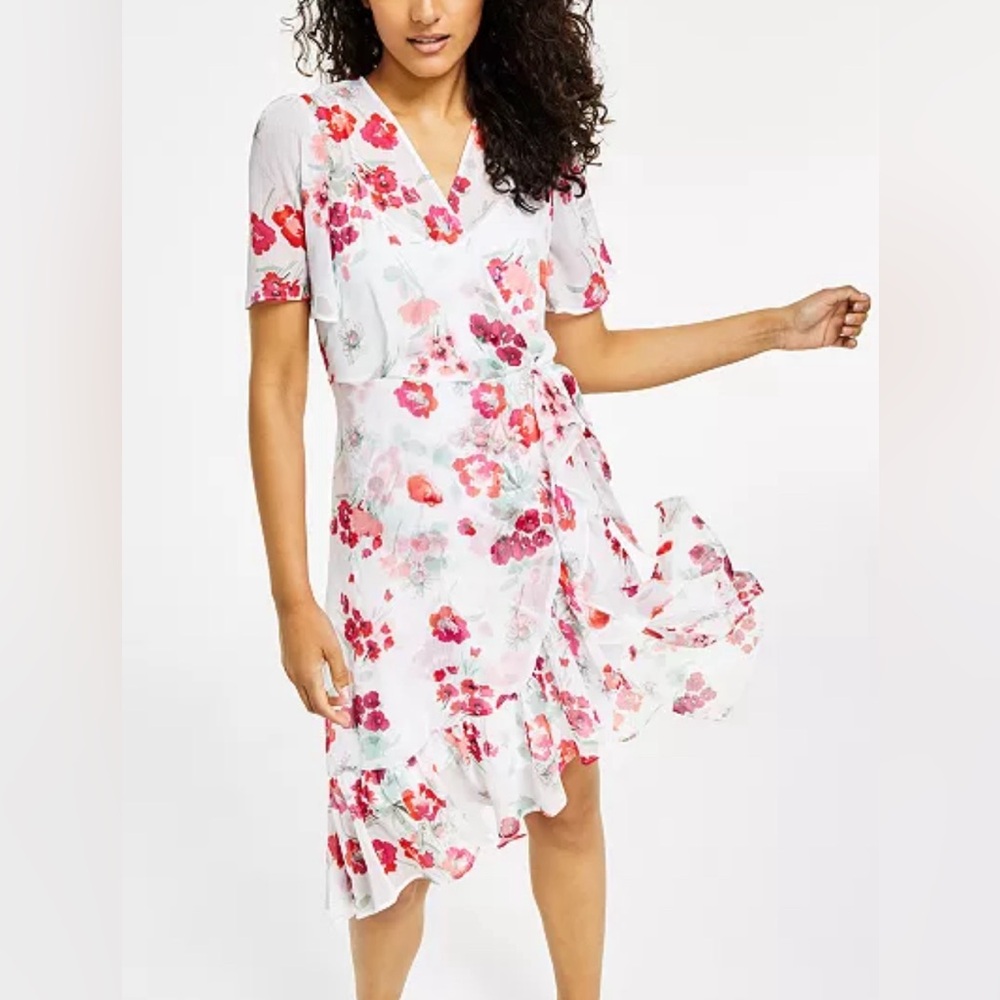Calvin Klein Women's Flutter-Sleeve Faux-Wrap Dress Size 2 NWT